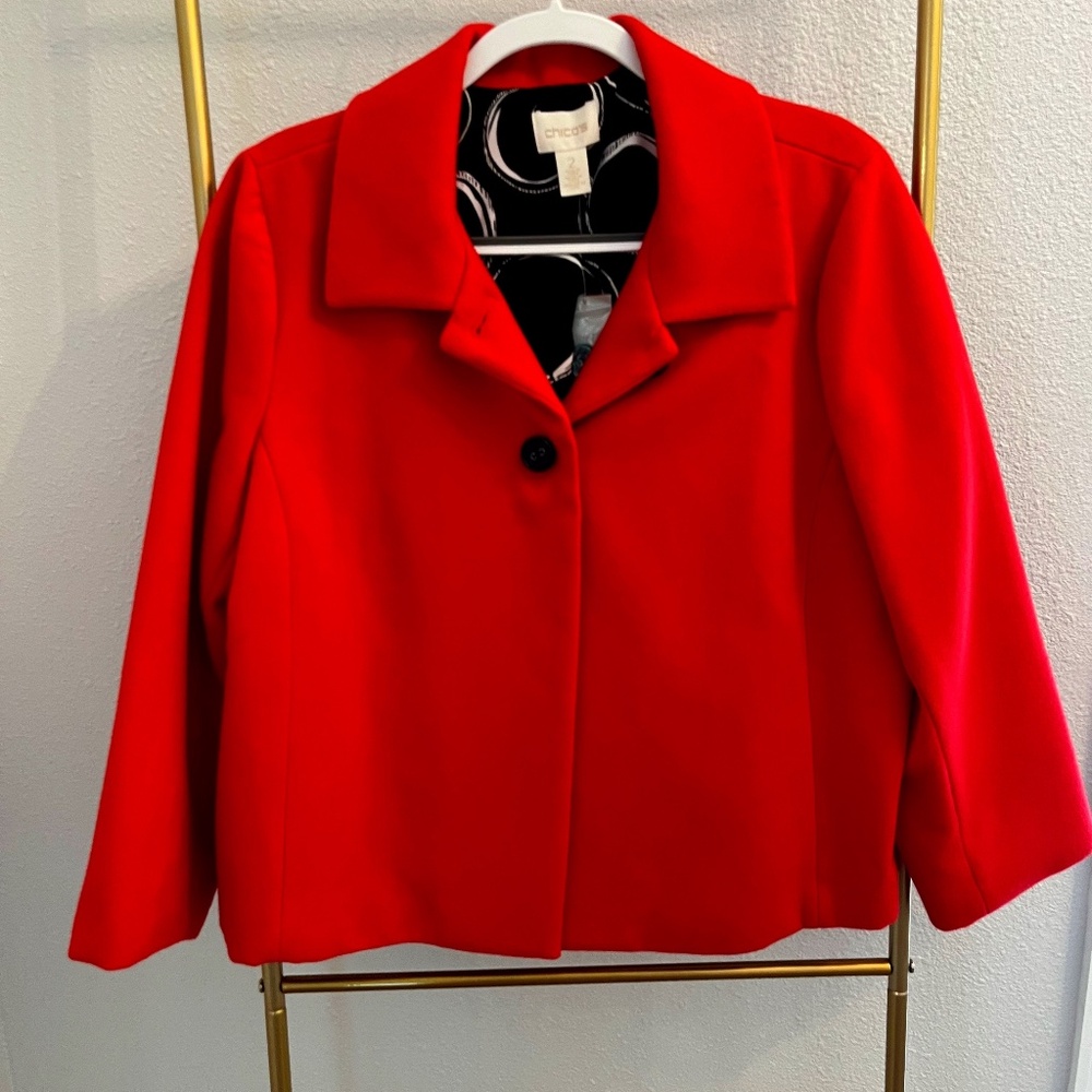 Chicos Jacket NWT Women Red Swing Jacket Coat Smooth Plush Red Size 2 (Large)